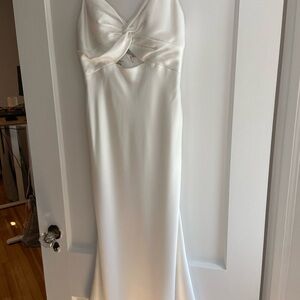Jenny Yoo Ivory Satin Twist-Front Slip Gown